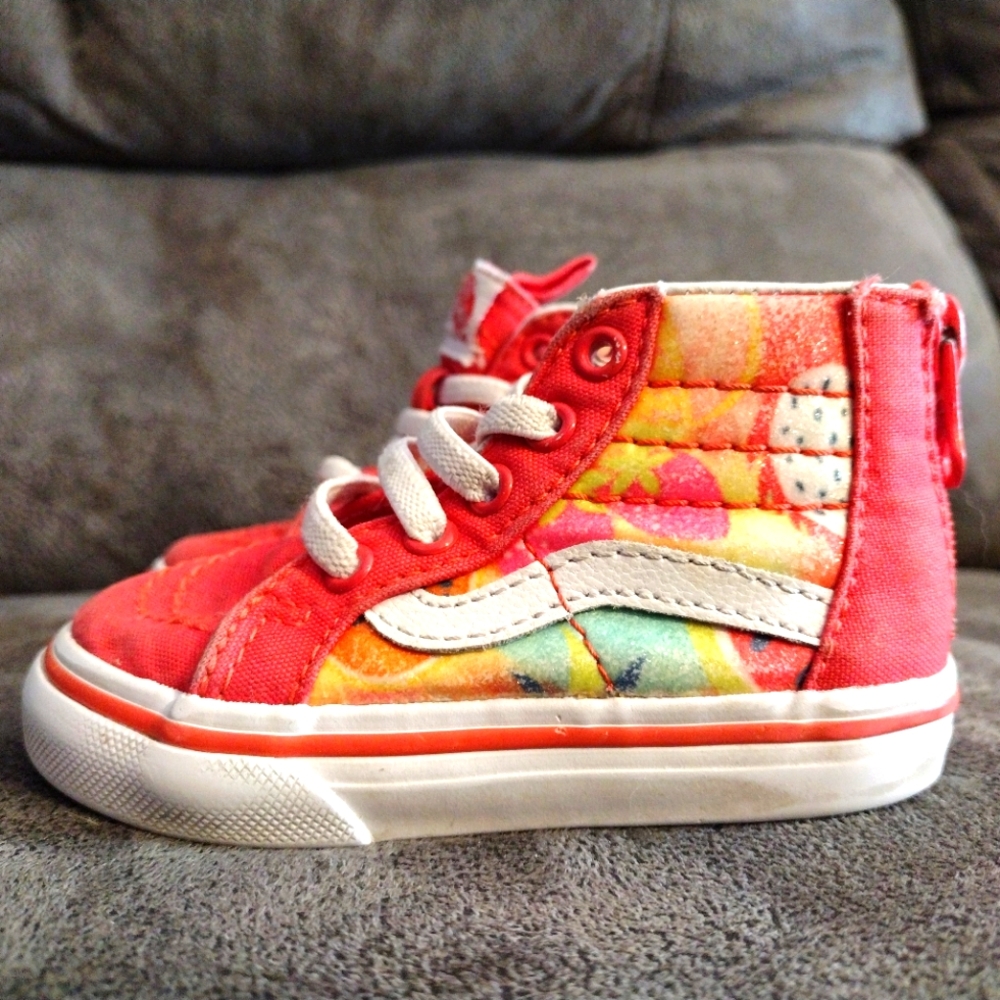 Vans Off The Wall High Top Red Pink Sneakers Fruit Summer Zip Toddler Kids 4.5